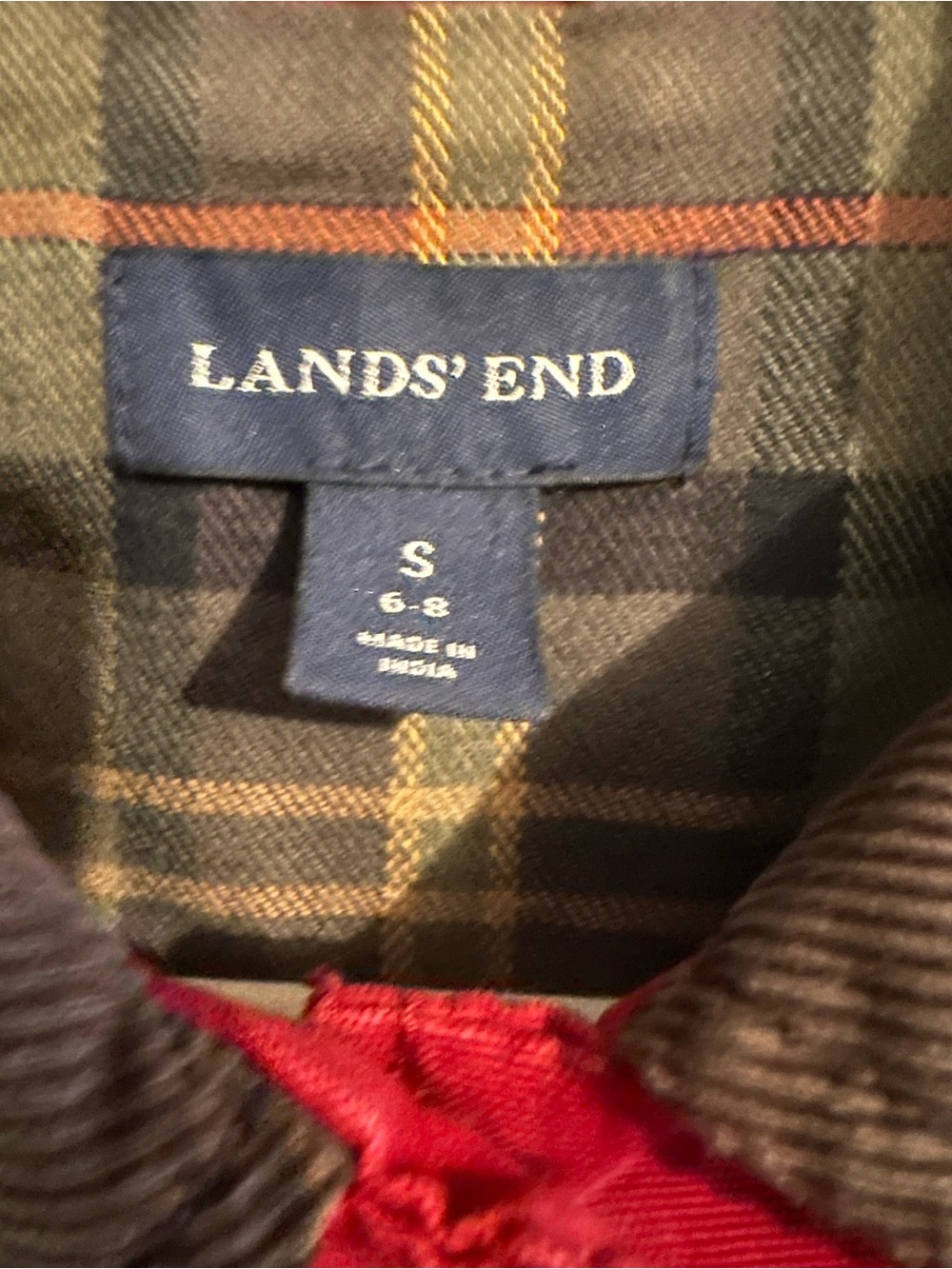 Vintage Lands End Barn Coat Jacket Dark Red and Plaid Lined Women's Size Small - Picture 2 of 8
